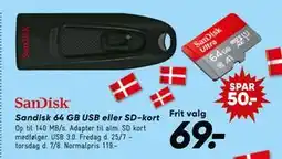 Bilka Sandisk 64 GB USB eller SD-kort, DKK 69 tilbud