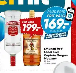 Bilka Smirnoff Red Label eller Captain Morgan Magnum, DKK 199, App-pris tilbud