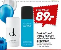 Bilka Davidoff cool water, Van Gils eller Calvin Klein deodorant, DKK 89 tilbud