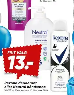 Bilka Rexona deodorant eller Neutral håndsæbe, DKK 13 tilbud