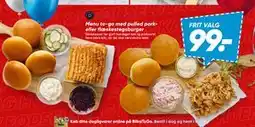 Menu to-go med pulled pork- eller flæskestegsburger, DKK 99