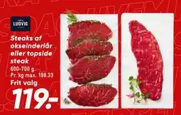 Bilka Steaks af okseinderlår eller topside steak, DKK 119 tilbud