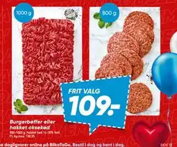 Bilka Burgerbøffer eller hakket oksekød, DKK 109 tilbud