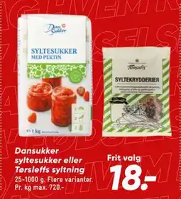 Bilka Dansukker syltesukker eller Tørsleffs syltning, DKK 18 tilbud