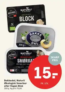 SPAR Bakkedal, Naturlí Økologisk Smørbar eller Vegan Blok, DKK 15 tilbud