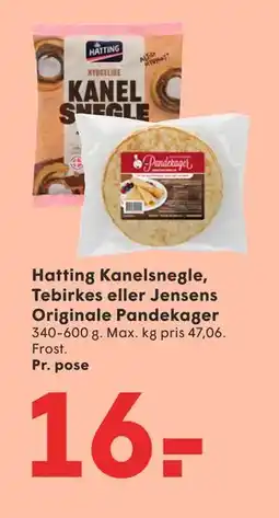 SPAR Hatting Kanelsnegle, Tebirkes eller Jensens Originale Pandekager, DKK 16 tilbud