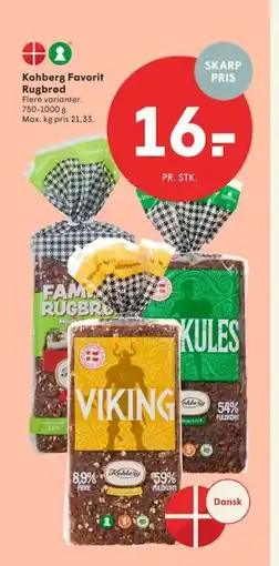 SPAR Kohberg Favorit Rugbrød, DKK 16 tilbud
