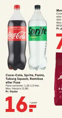 SPAR Coca-Cola, Sprite, Fanta, Tuborg Squash, Ramlösa eller Fuze, DKK 16 tilbud