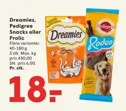 SPAR Dreamies, Pedigree Snacks eller Frolic, DKK 18 tilbud