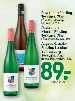 REMA 1000 August Kesseler Riesling Lorcher Schlossberg Tyskland, 75 cl, DKK 89 tilbud