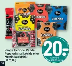 REMA 1000 Panda Licorice, Panda Pepe original lakrids eller Metrin lakridshjul 80-200 g, DKK 20 tilbud