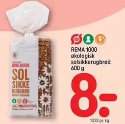 REMA 1000 REMA 1000 økologisk solsikkerugbrød, DKK 8 tilbud