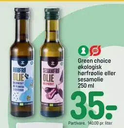 REMA 1000 Green choice økologisk hørfrøolie eller sesamolie 250 ml, DKK 35 tilbud
