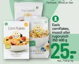 REMA 1000 Easis cornflakes, muesli eller rugcrunch 350-600 g, DKK 25 tilbud