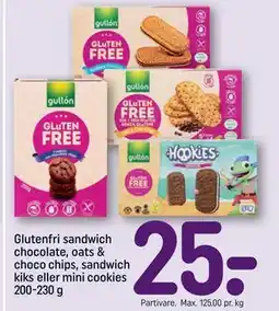 REMA 1000 Glutenfri sandwich chocolate, oats & choco chips, sandwich kiks eller mini cookies 200-230 g, DKK 25 tilbud