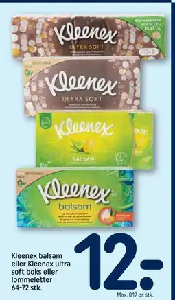 REMA 1000 Kleenex balsam eller Kleenex ultra soft boks eller lommeletter 64-72 stk., DKK 12 tilbud