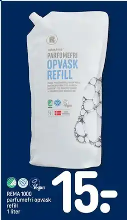 REMA 1000 REMA 1000 parfumefri opvask refill 1 liter, DKK 15 tilbud