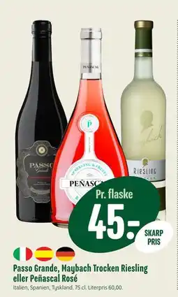 Min Købmand Passo Grande, Maybach Trocken Riesling eller Peñascal Rosé, DKK 45 tilbud