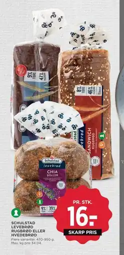 MENY SCHULSTAD LEVEBRØD RUGBRØD ELLER HVEDEBRØD, DKK 16 tilbud