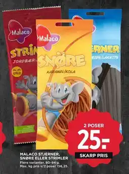 MENY MALACO STJERNER, SNØRE ELLER STRIMLER, DKK 25 tilbud