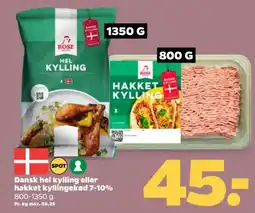 Netto Dansk hel kylling eller hakket kyllingekød 7-10% tilbud