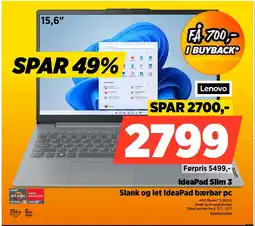 Power Lenovo IdeaPad Slim 3 Slank og Let ideapad Baerbar pc tilbud