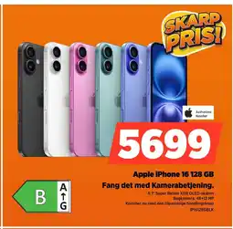Power Apple iPhone 16 128 GB Fang det med Kamerabetjening. tilbud
