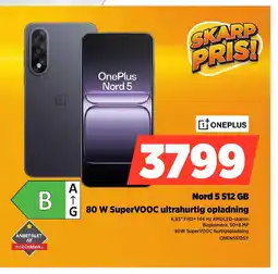 Power ONEPLUS Nord 5 512 GB G 80 W SuperVOOC ultrahurtig opladning tilbud