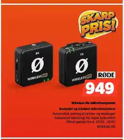 Power RØDE Wireless Me mikrofonsystem Kompakt og trådløst mikrofonsystem tilbud