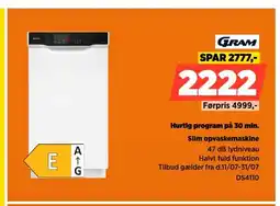 Power GRAM Hurtig program på 30 min. Slim opvaskemaskine tilbud