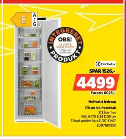 Power Electrolux NoFrost & lydsvag int. fryseskab tilbud