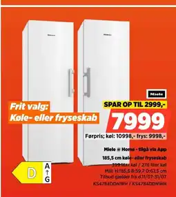 Power Miele Miele @ Home - tilgå via App 185,5 cm køle- eller fryseskab 399 liter køl/278 liter køl Mål: tilbud