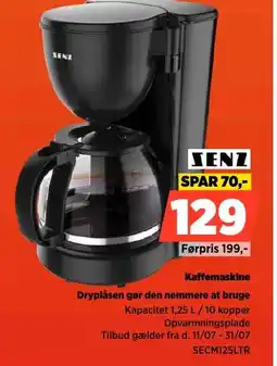 Power Kaffemaskine Dryplåsen gør den nemmere at bruge Kapacitet 1,25 L / 10 kopper Opvarmningsplade tilbud
