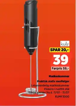 Power kulz Mælkeskummer Praktisk stativ medfølger tilbud