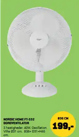XL-BYG NORDIC HOME FT-532 BORDVENTILATOR tilbud