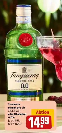 REWE DE Tanqueray london dry gin oder alkoholfrei 0,0% tilbud