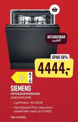 Skousen SIEMENS OPVASKEMASKINE SN63HX02ME, DKK 4444 tilbud