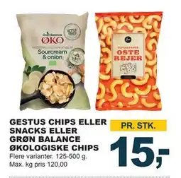 Let-Køb GESTUS CHIPS ELLER SNACKS ELLER GRØN BALANCE ØKOLOGISKE CHIPS, DKK 15 tilbud