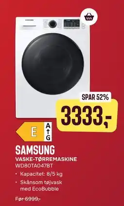Skousen SAMSUNG VASKE-TØRREMASKINE WD80TA047BT, DKK 3333 tilbud