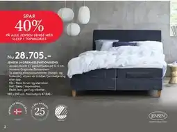 SENG SPAR 40% PÅ ALLE JENSEN SENGE MED SLEEP 1 TOPMADRAS tilbud