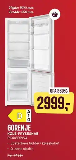 Skousen GORENJE KØLE-FRYSESKAB RK418DPW4, DKK 2999 tilbud
