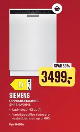 Skousen SIEMENS OPVASKEMASKINE SN43HW01MS, DKK 3499 tilbud