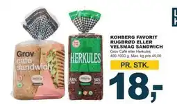 Let-Køb KOHBERG FAVORIT RUGBRØD ELLER VELSMAG SANDWICH, DKK 18 tilbud