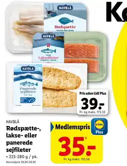 Lidl HAVBLÅ Rødspætte-, lakse- eller panerede sejfileter tilbud