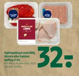 Coop 365 Kyllingebryst med BBQ, lårmix eller hakket kylling 3-6% tilbud