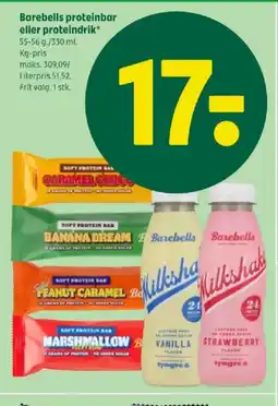 Coop 365 Barebells proteinbar eller proteindrik tilbud