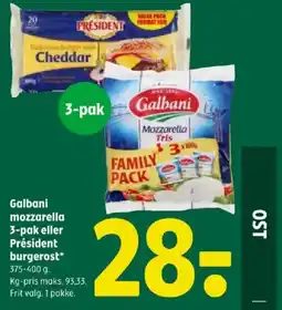Coop 365 Galbani mozzarella 3-pak eller Président burgerost tilbud