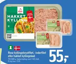 Føtex Rose kyllingebrystfilet, -inderfilet eller hakket kyllingekød, DKK 55 tilbud
