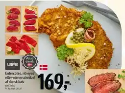 Føtex Entrecotes, rib eyes eller wienerschnitzel af dansk kalv, DKK 169 tilbud