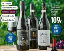 Føtex Le Arche Amarone, Gemma Barolo eller Poggio Forte Brunello di Montalcino, DKK 109 tilbud